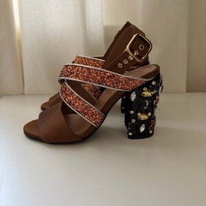 Marni by Prada Embellished Glitter Satin Women's Block Heel Sandals 36.5